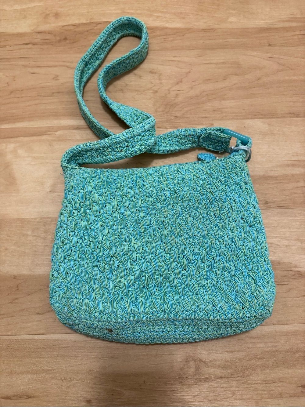 Y2K Macrame Crochet Medium Teal Pastel Purse Large with Butterfly Bag Charm - Picture 2 of 10
